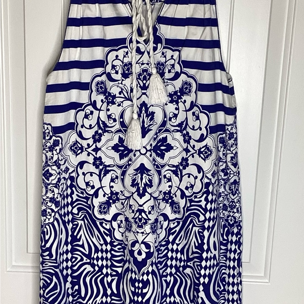 Max Studio Blue and White Halter Dress. Sz. Med Boho, Summertime, Resortwear - Picture 3 of 9